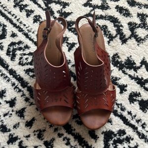 Maurice’s brown leather cork wedges size 8 M